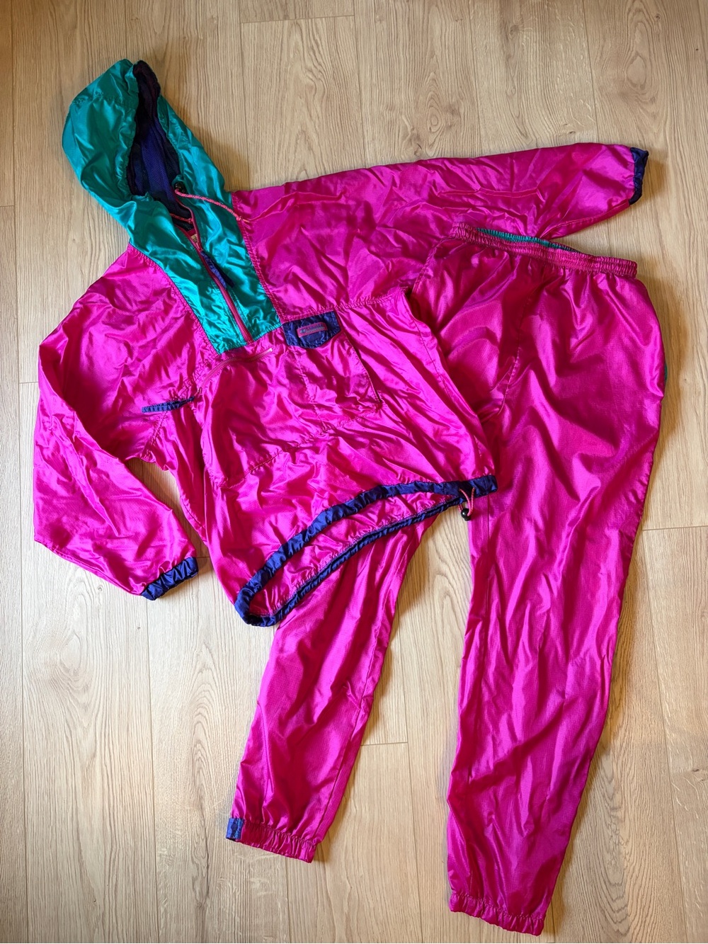 Vintage Columbia Hot Pink Wind Breaker Jacket + Pant Suit